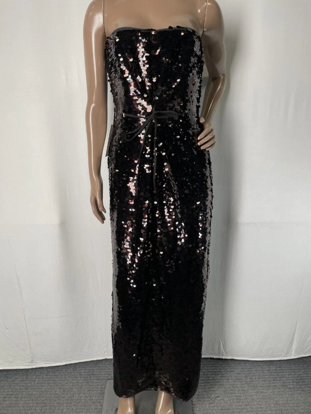 NEW Staud Womens Cocktail Dress Brown/Black Size 8 Cece Sequined Strapless Sheat